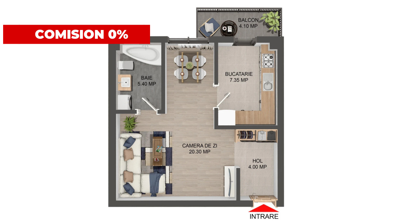 Apartament 1 cameră | 36 mp | Parter | Parcare inclusă | Valea Lupului