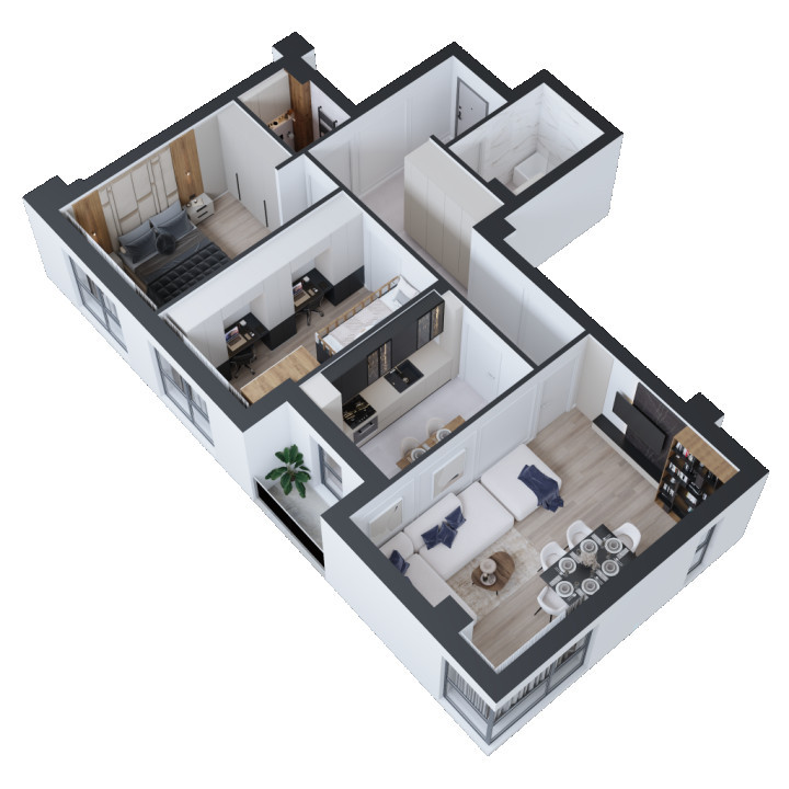 Apartament 3 camere, suprafata 78.59 mp