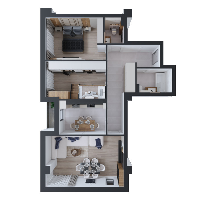 Apartament 3 camere, suprafata 78.59 mp